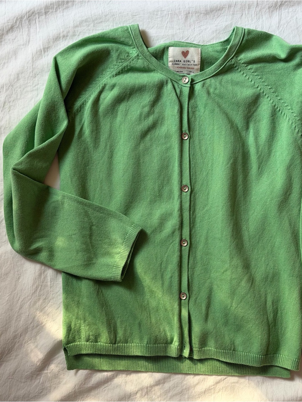 ZARA Girls 7-8Y Green Button Front Knit Cardigan Summer Collection 128